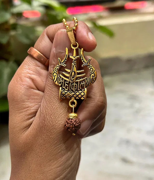 Shiva Trishul Damaru Necklace – Spiritual Protection Pendant